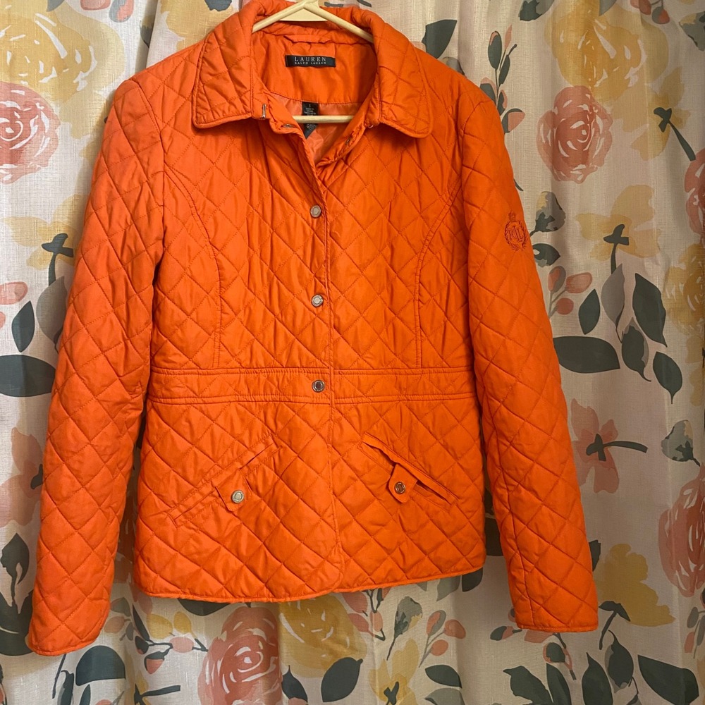 Lauren Ralphโ Lauren Quilted Jacket Orange Lightweight Coat Women's Small Fall